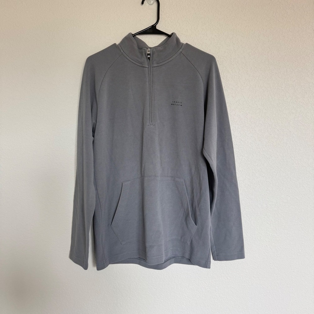 Travis Mathew Mens Grey Waffle Knit Quarter Zip Pullover Sweater Medium Pocket